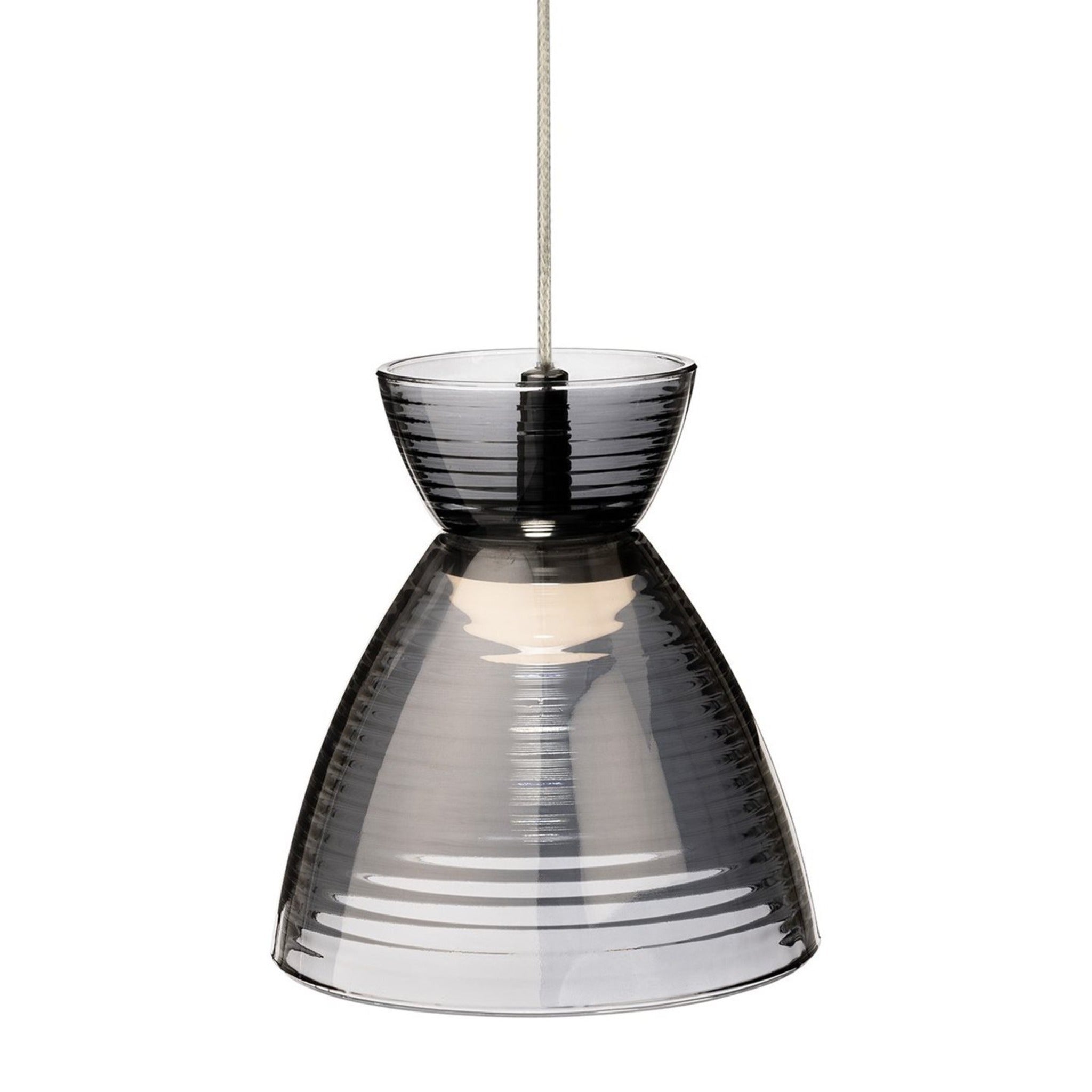 Bexley pendant in smoked ribbed glass, lit