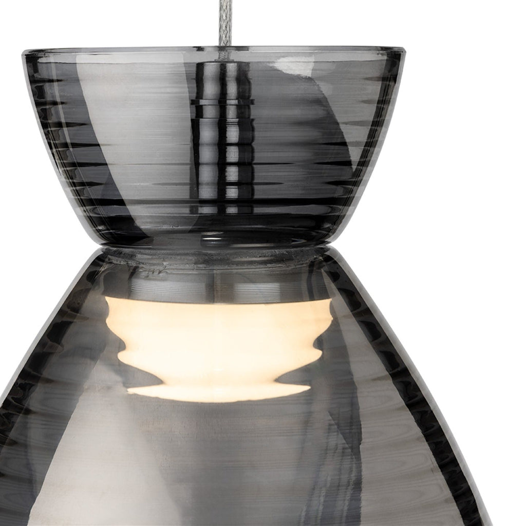 Close-up of the smoked ribbed glass shade and LED module