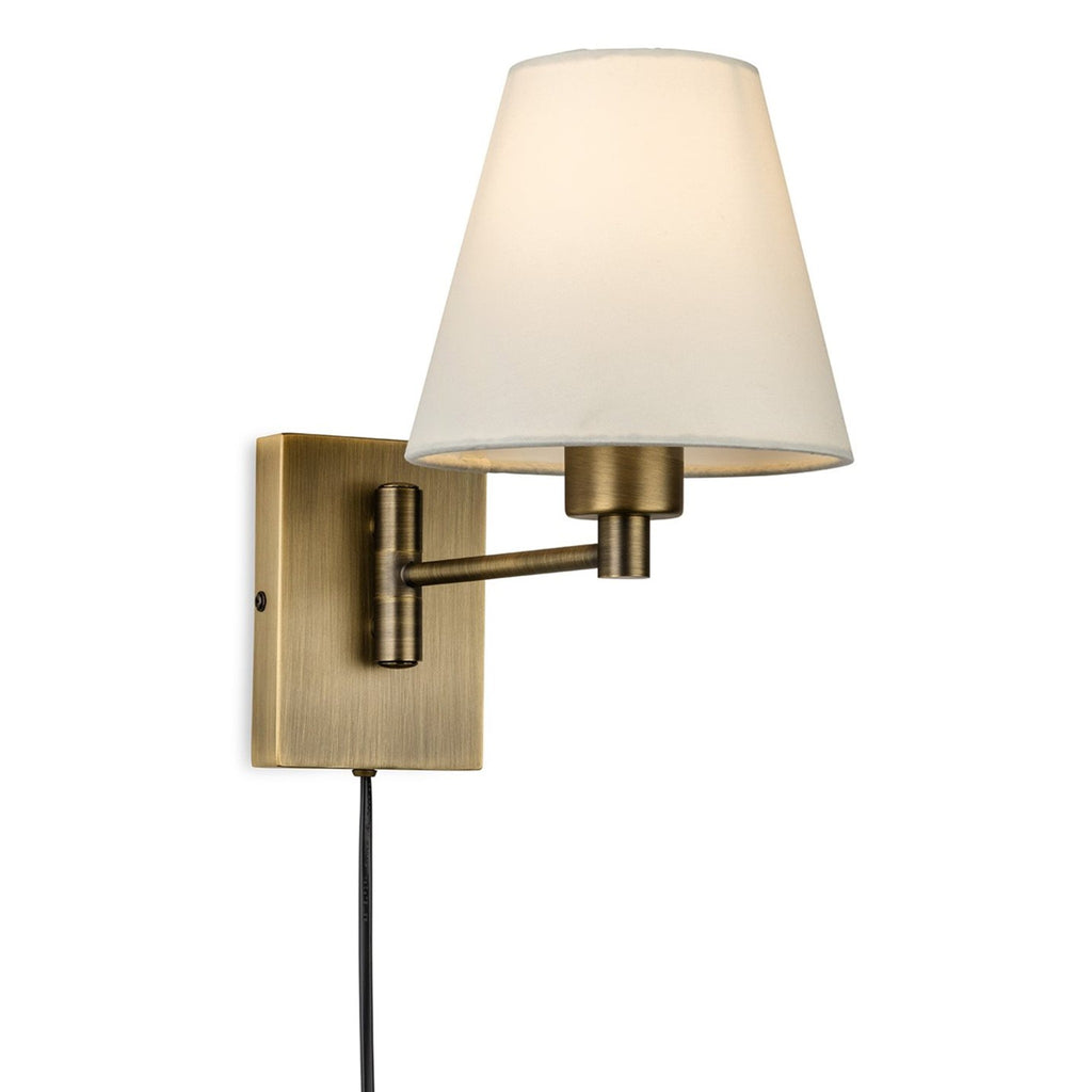 Blythe Swing Arm Plug-In Wall Light in bronze, angled view showing the jointed arm and square backplate