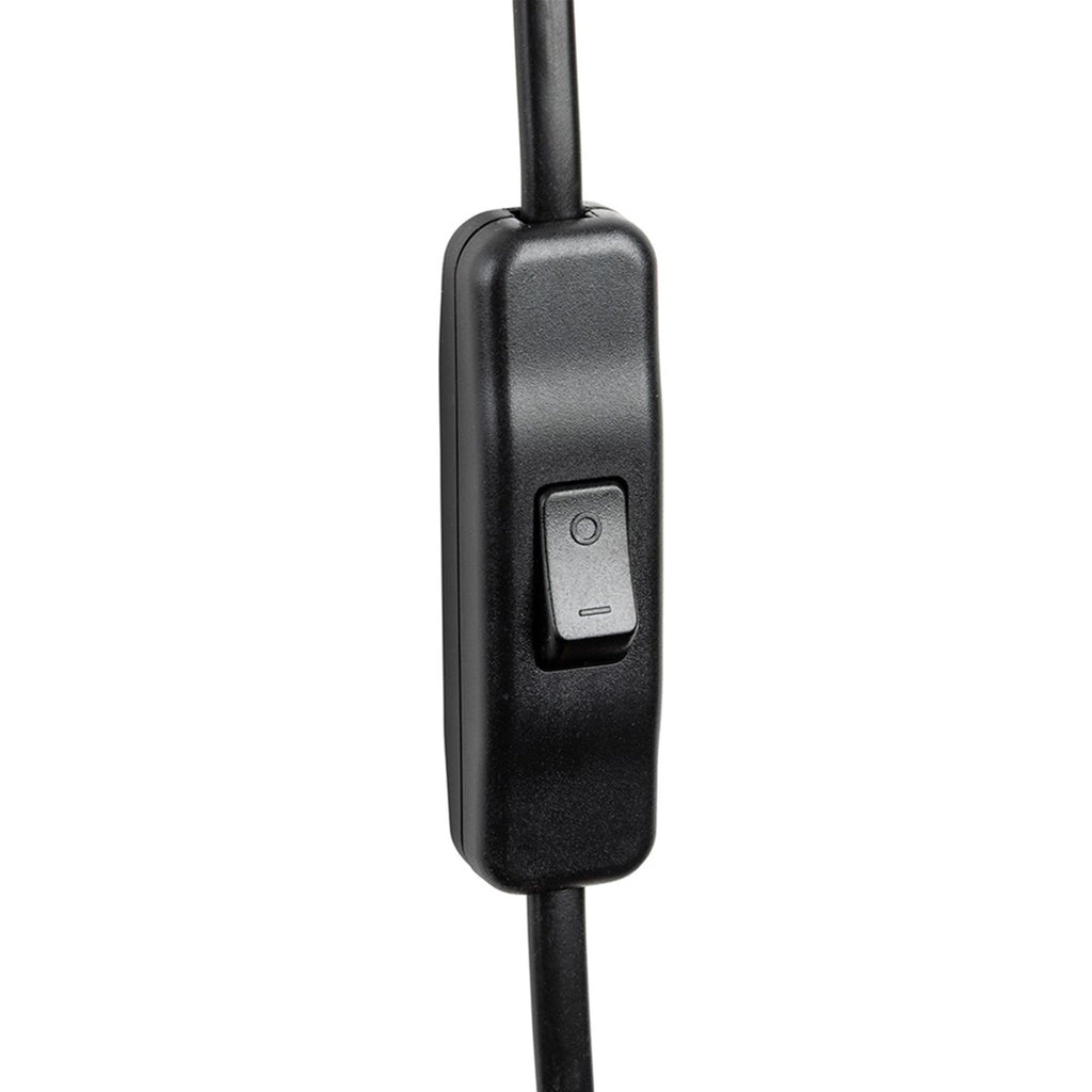 Close-up of the black in-line on/off switch on the Blythe Swing Arm Plug-In Wall Light in bronze