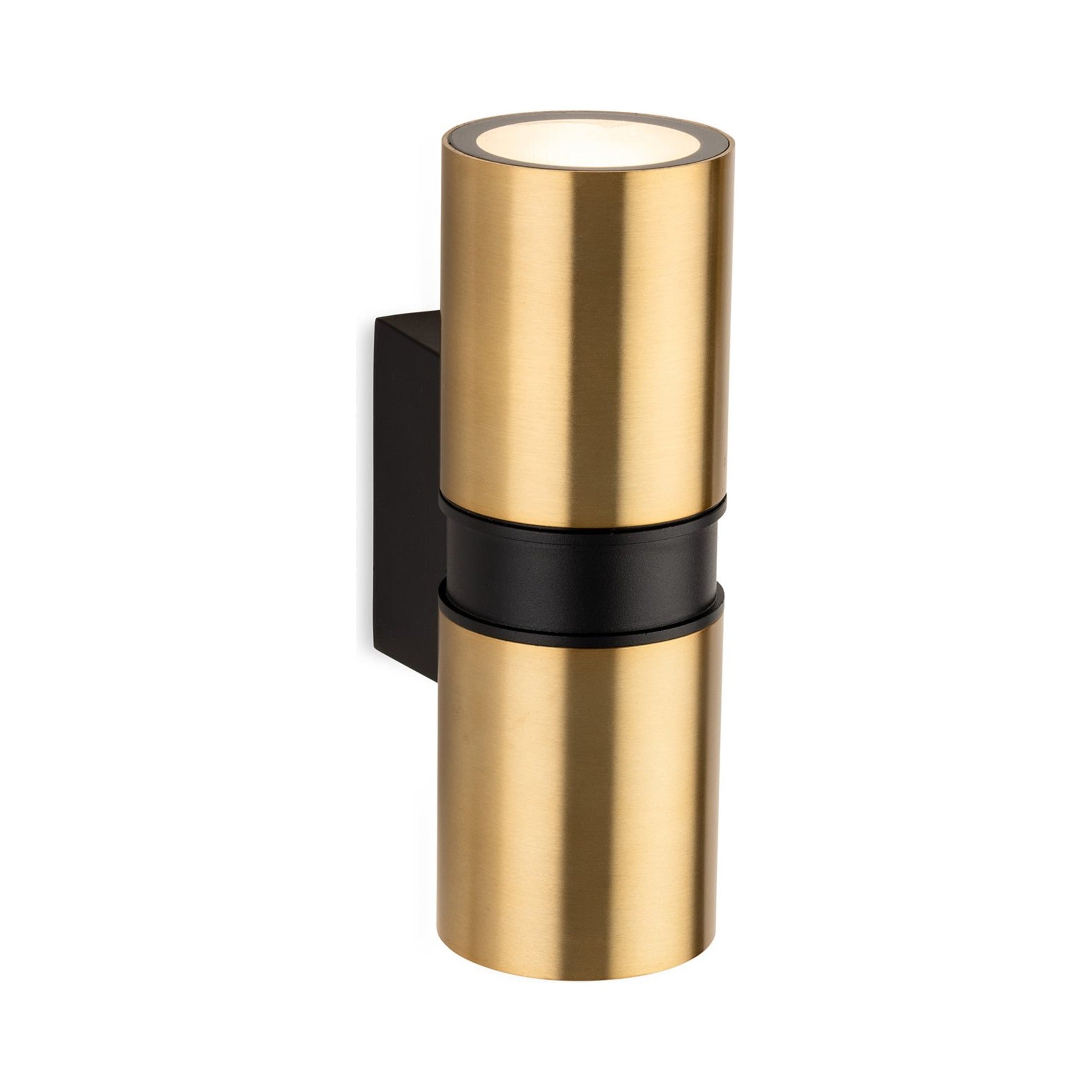 Denby Slim Up & Down Wall Light in brushed brass, side view showing the wall bracket