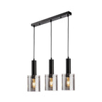 Angled view of the Elden Smoked Glass 3 Light Bar Pendant in black