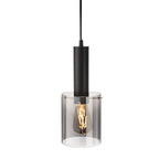 Elden Smoked Glass Pendant in black showing the full drop and smoked glass shade