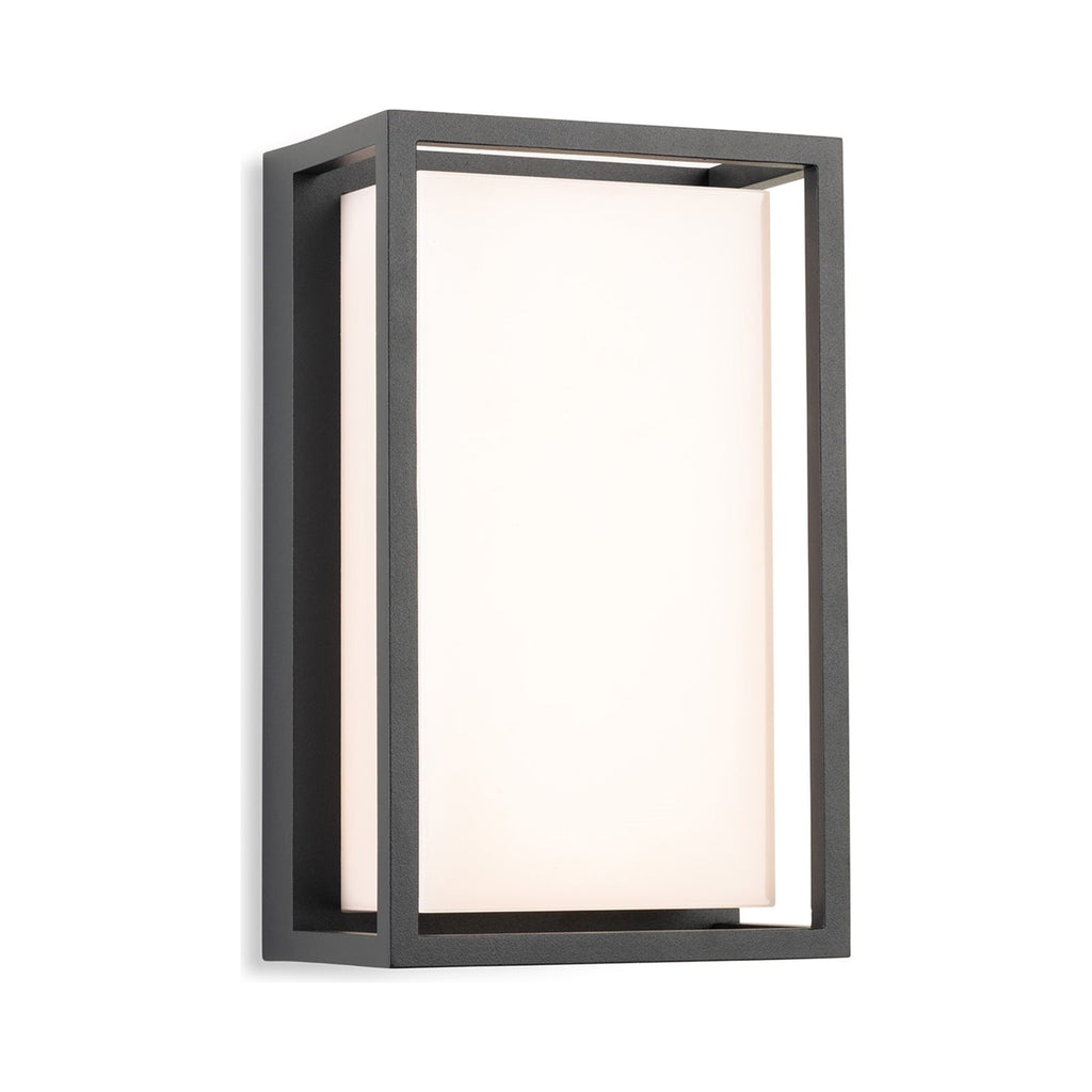 Elgin Framed Panel LED Outdoor Wall Light in graphite, front view showing the opal panel inside its open frame