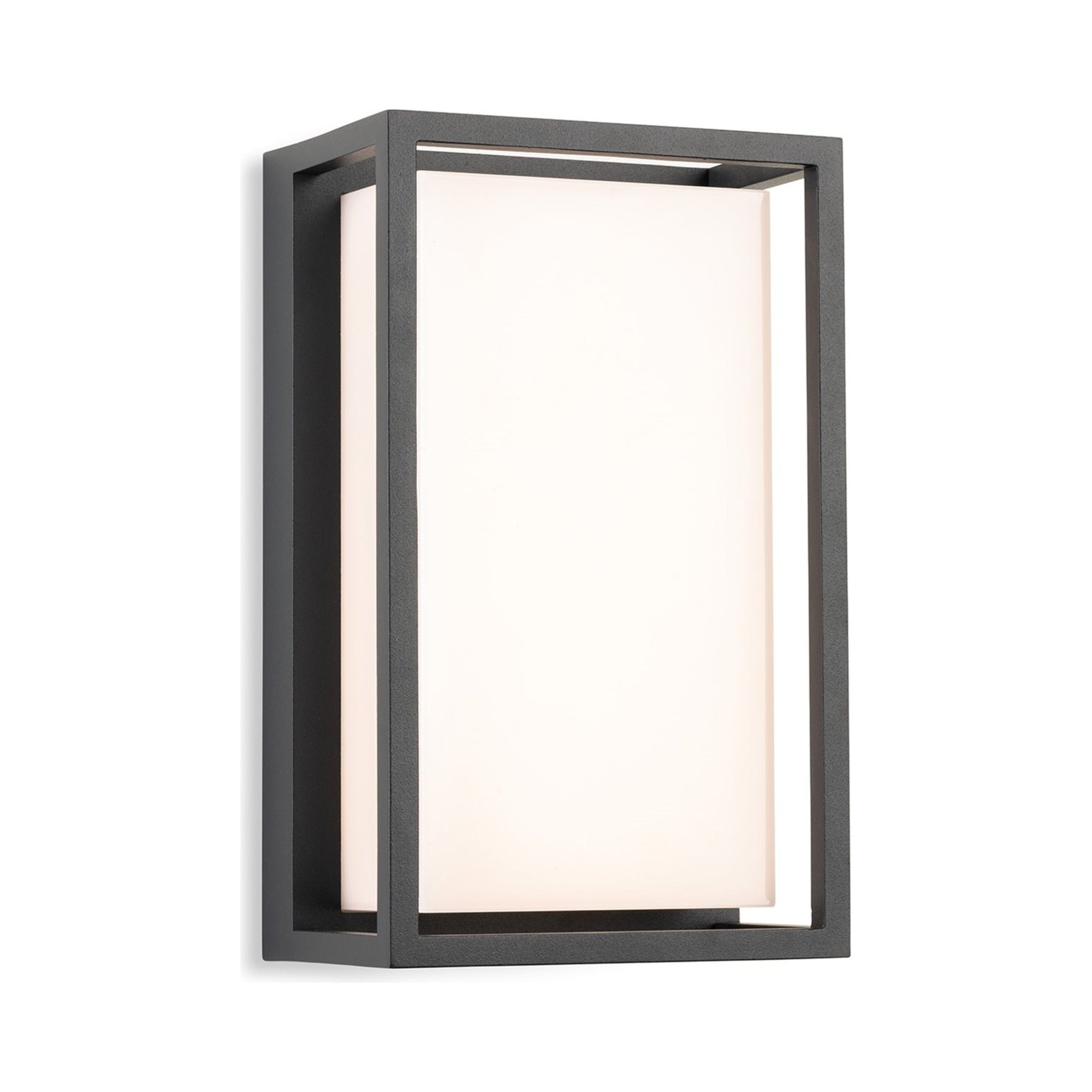Elgin Framed Panel LED Outdoor Wall Light in graphite, front view showing the opal panel inside its open frame