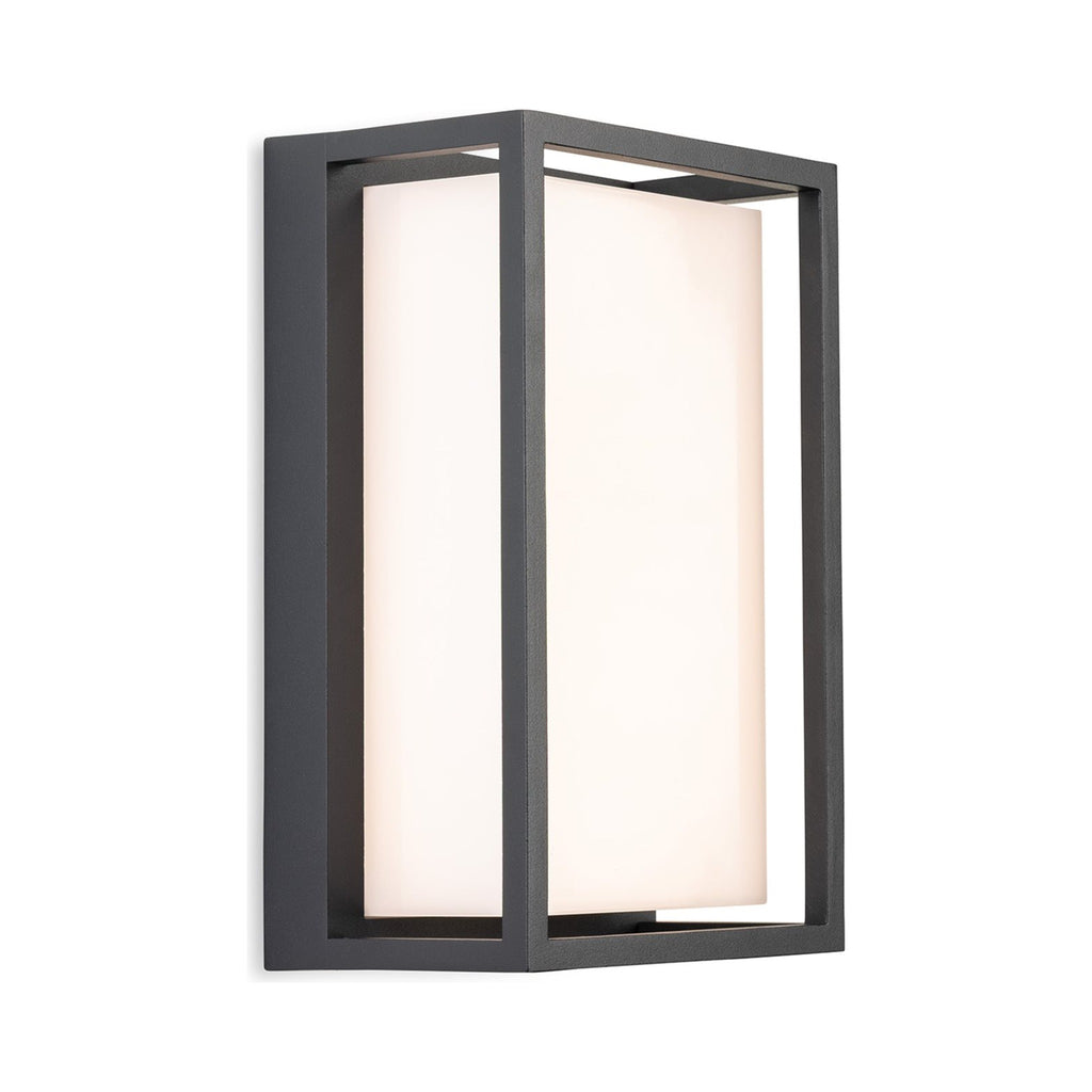 Elgin Framed Panel LED Outdoor Wall Light in graphite, angled view showing the 10cm projection from the wall