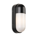 Elgin Oval Bulkhead Outdoor Wall Light in black, angled view showing the die-cast aluminium body