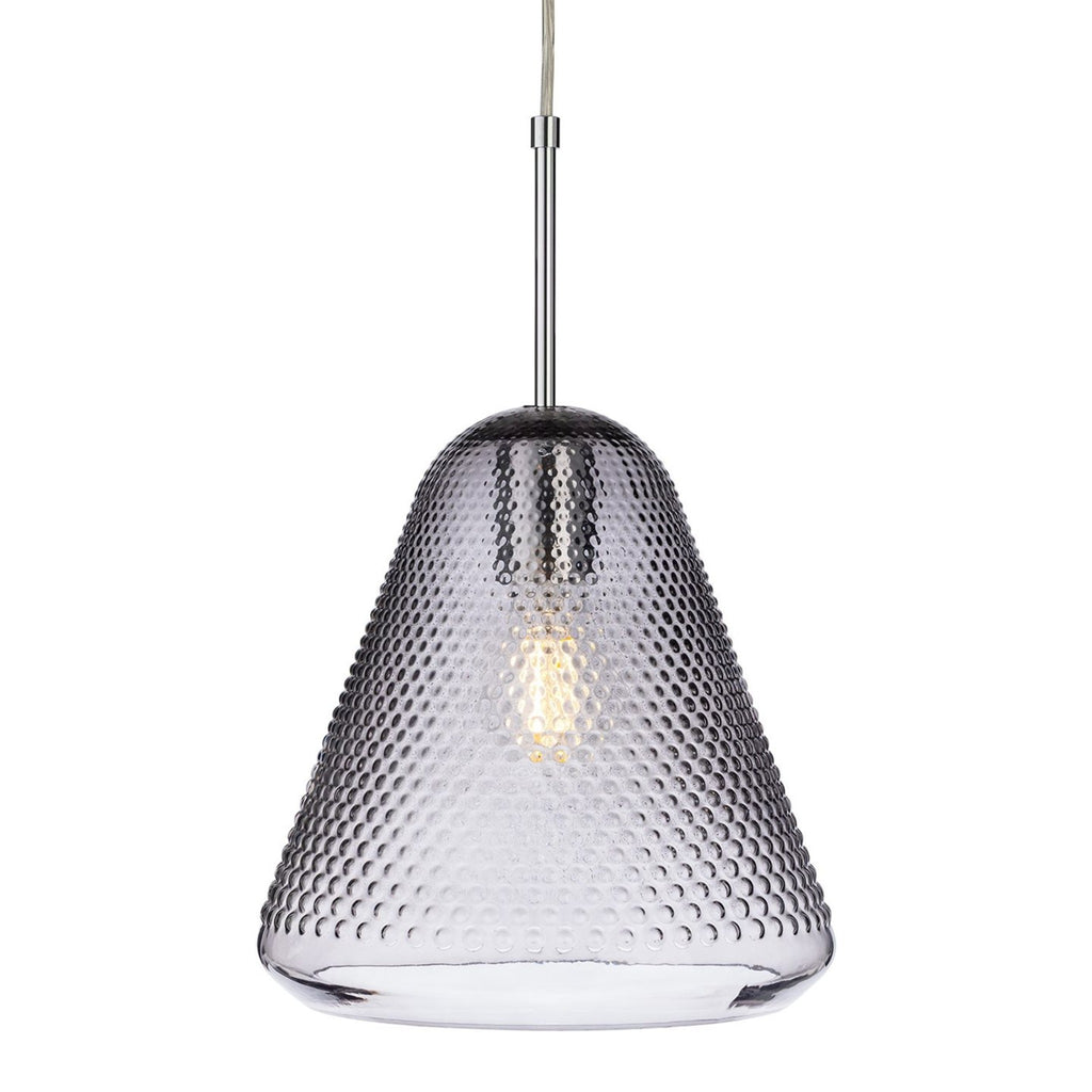 Elin Dimpled Glass Pendant in smoked glass, angled view showing the tapered bell shade