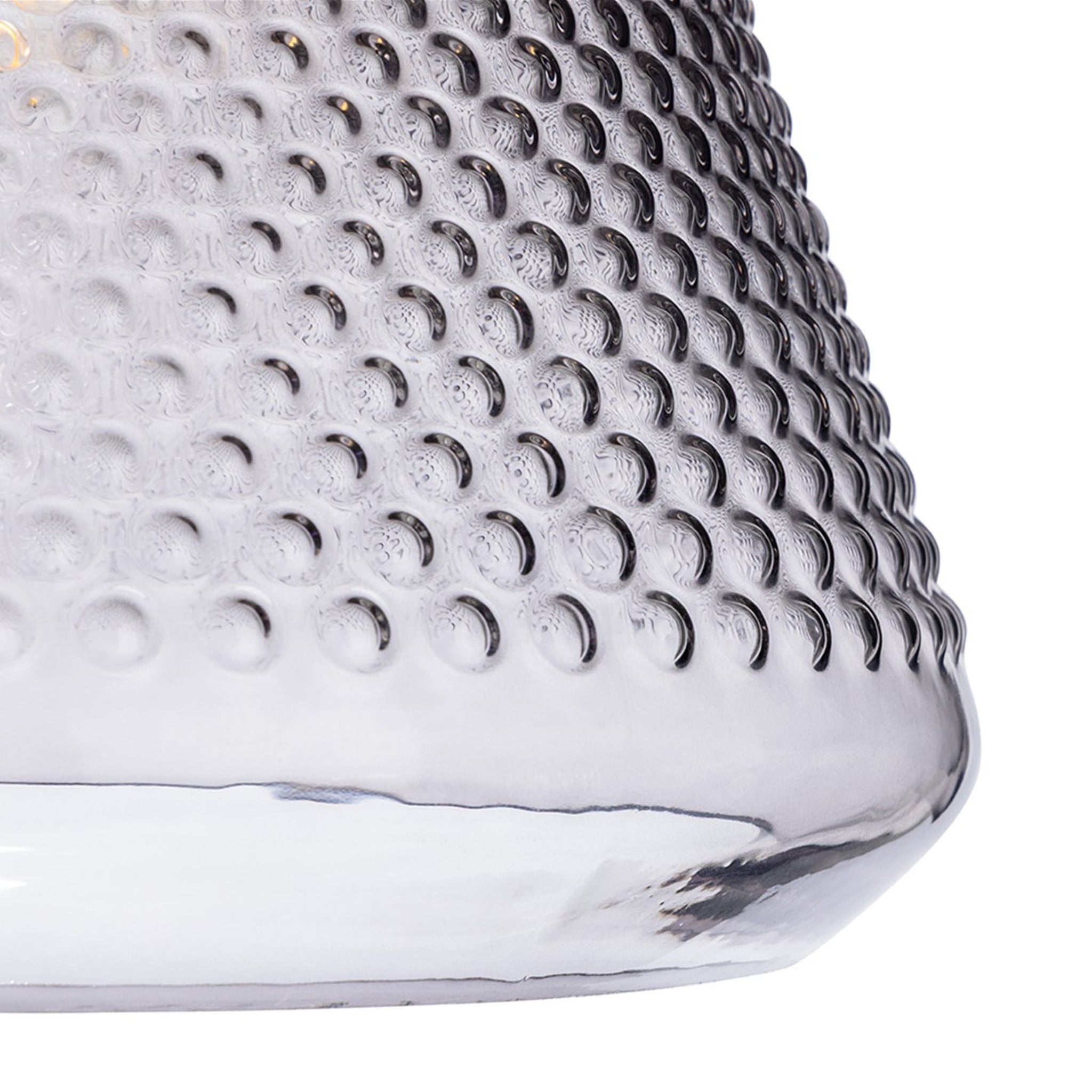 Close-up of the dimpled smoked glass texture on the Elin Dimpled Glass Pendant