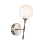 Ellis Globe Wall Light in brushed steel, side view showing the angled stem and wall projection
