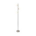 Ellis Triple Globe Floor Lamp in brushed steel, full view showing three opal white glass globes on the stem