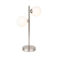 Ellis Twin Globe Table Lamp in brushed steel, full view showing both opal white glass globes on the stem