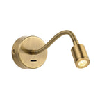 Elsie Flexible Arm LED Reading Wall Light in antique brass, angled view with the gooseneck arm extended
