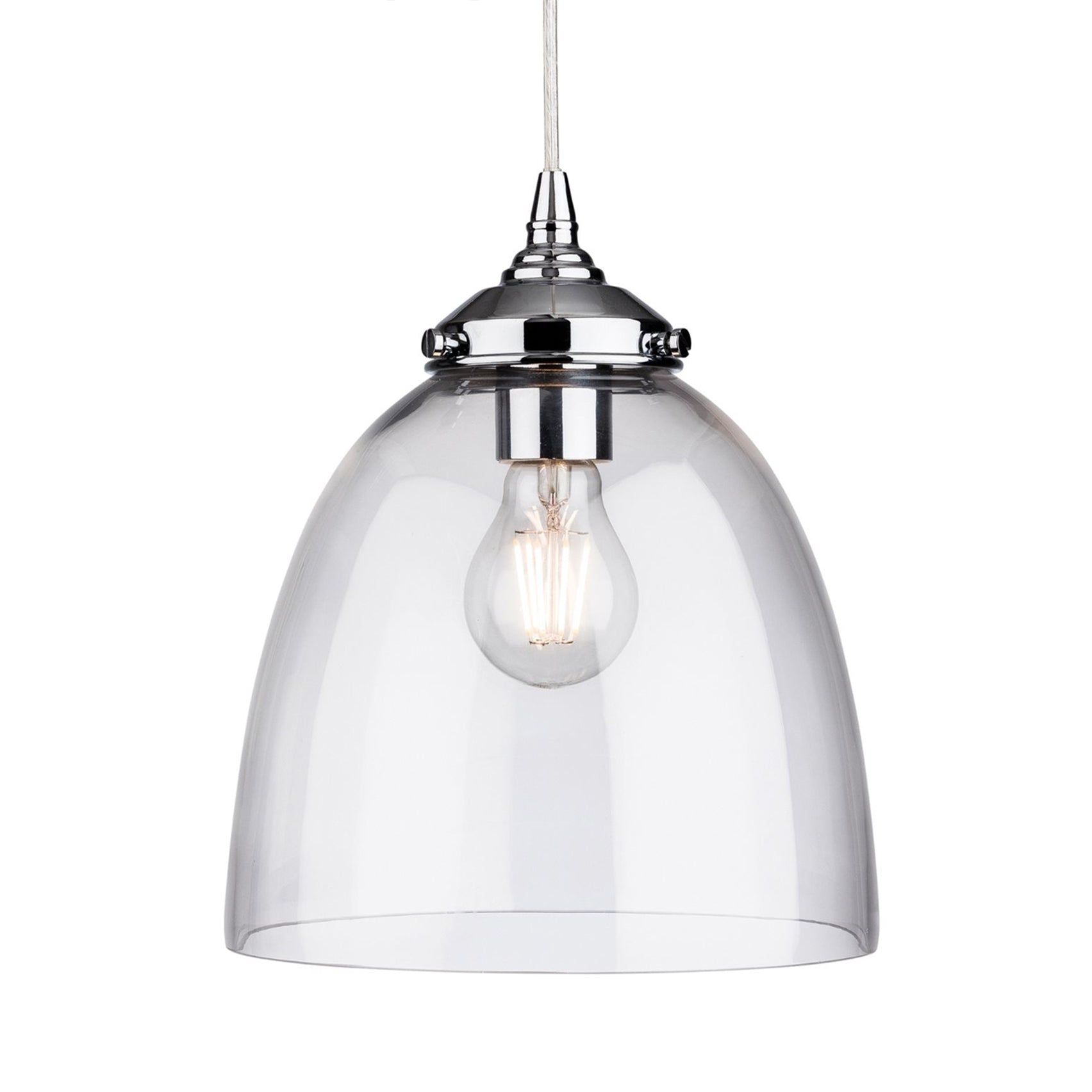 Esme Glass Ceiling Pendant Light Chrome with Clear Bell Shaped Glass Lampsy