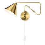 Fenwick Swing Arm Plug-In Wall Light in brushed brass, side view with the arm extended