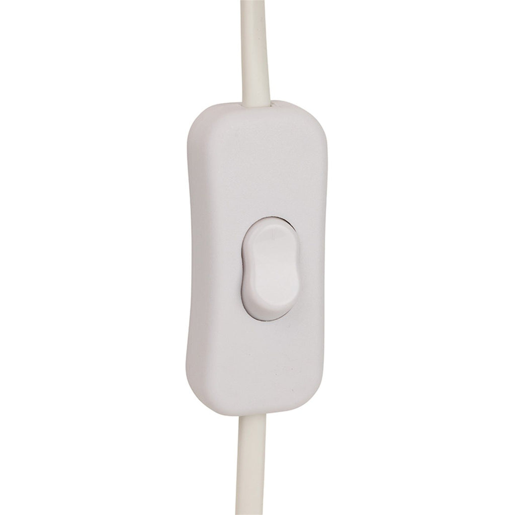 Close-up of the in-line cord switch on the brushed steel Fenwick Swing Arm Plug-In Wall Light