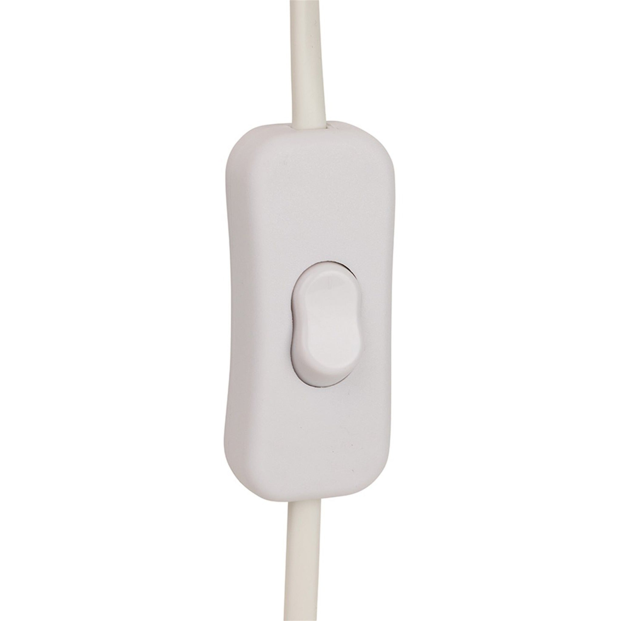 Close-up of the in-line cord switch on the brushed steel Fenwick Swing Arm Plug-In Wall Light