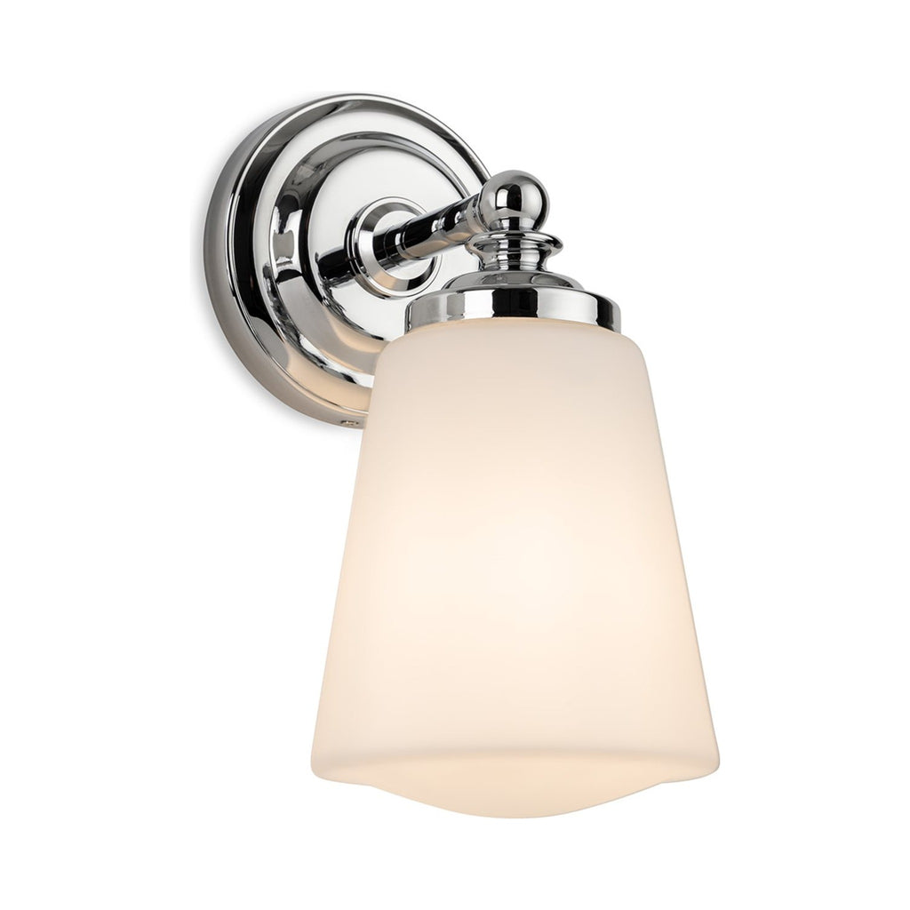 Hadley Opal Glass Bathroom Wall Light in chrome, angled view