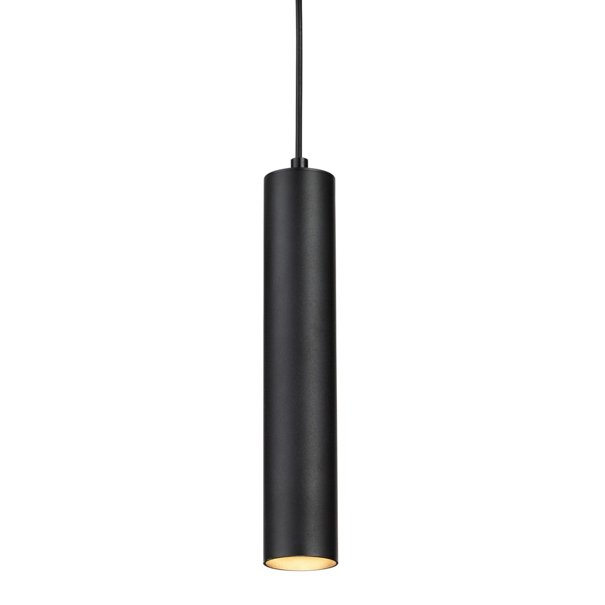 Kelso Slim Cylinder GU10 Pendant in black, hanging on its cable