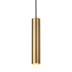 Kelso Slim Cylinder GU10 Pendant in satin brass, hanging on its cable