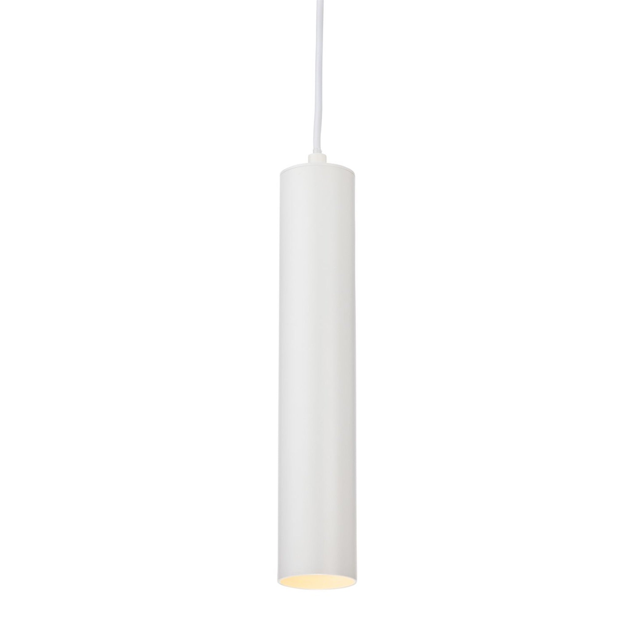 Kelso Slim Cylinder GU10 Pendant in white, hanging on its cable