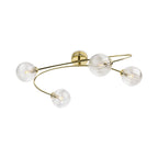 Linden Swirled Glass 4 Light Flush Ceiling Light in brass, side view showing the curved arm