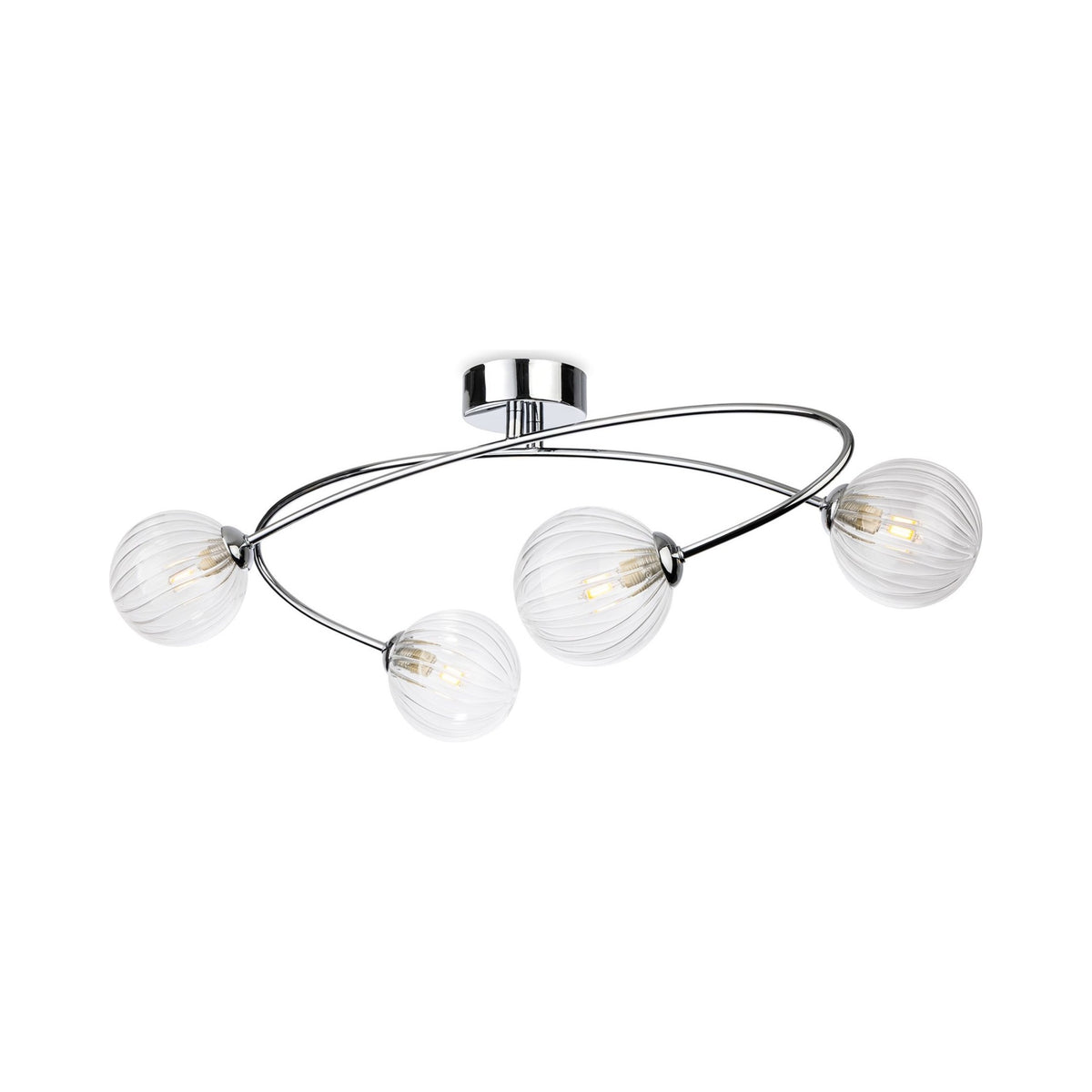 Linden Swirled Glass 4 Light Flush Ceiling Light in chrome, angled view