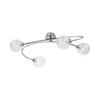 Linden Swirled Glass 4 Light Flush Ceiling Light in chrome, side view showing the curved arm