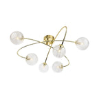 Linden Swirled Glass 6 Light Flush Ceiling Light in brass, angled view