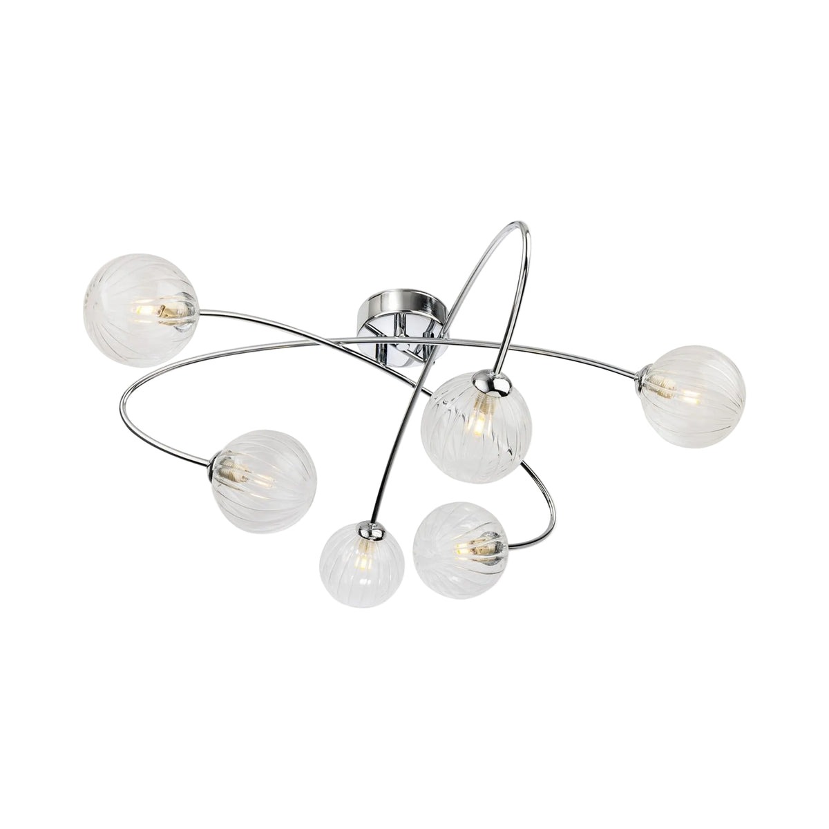 Linden Swirled Glass 6 Light Flush Ceiling Light in chrome, angled view