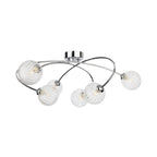 Linden Swirled Glass 6 Light Flush Ceiling Light in chrome, side view showing the crossing arms