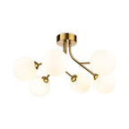 Lyra 6 Globe Flush Ceiling Light in brushed brass, side view showing the branching arms