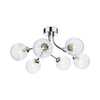 Lyra 6 Globe Flush Ceiling Light in chrome, side view showing the branching arms