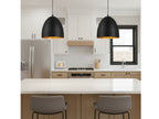 A pair of Maren Gold-Lined Bell Pendants in matt black hanging above a kitchen island