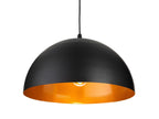 Maren Gold-Lined Dome Pendant in matt black, lit to show the satin gold interior