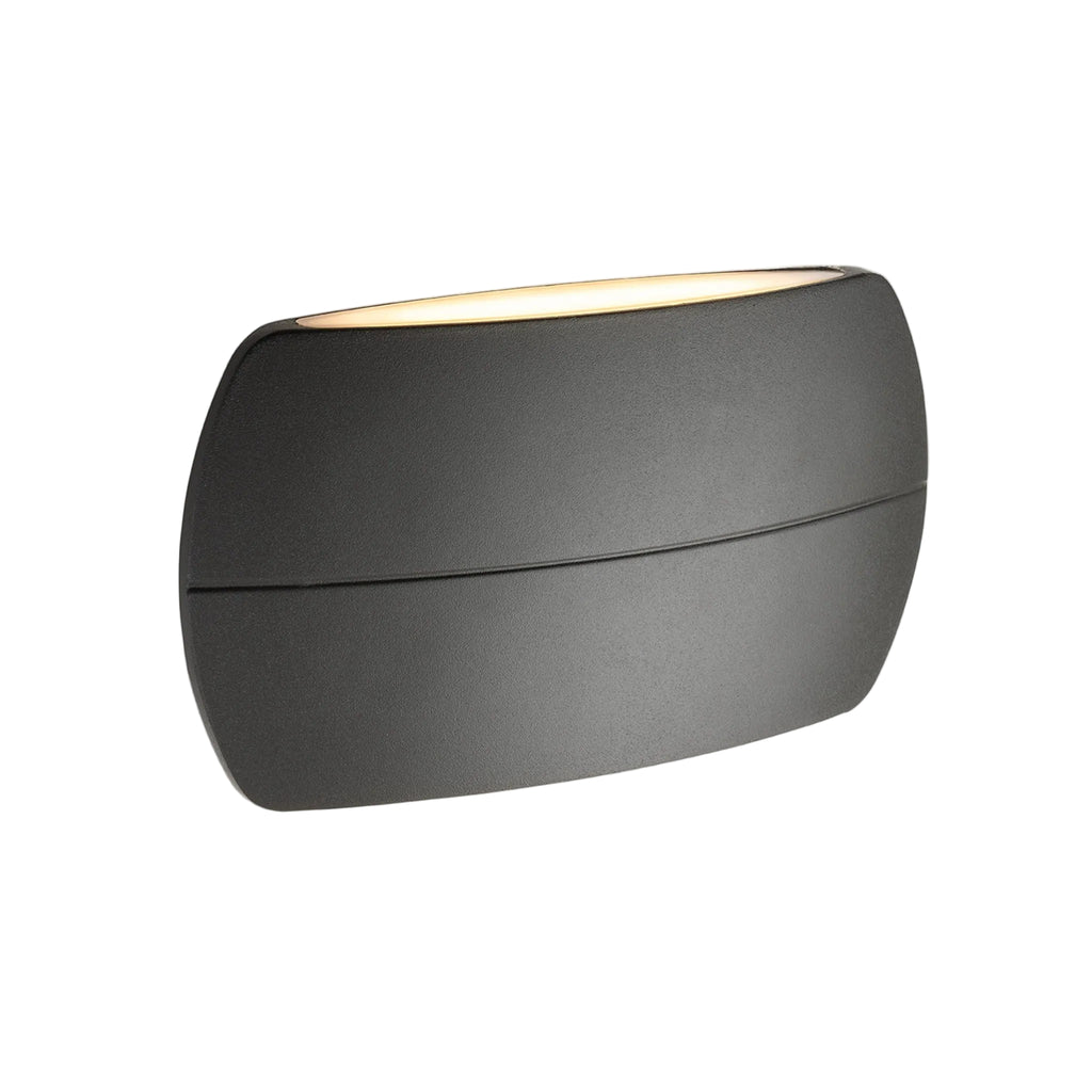 Nairn Curved LED Up & Down Wall Light in graphite, angled view