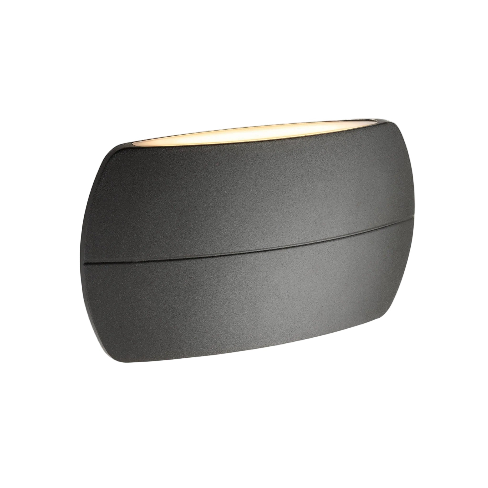 Nairn Curved LED Up & Down Wall Light in graphite, angled view