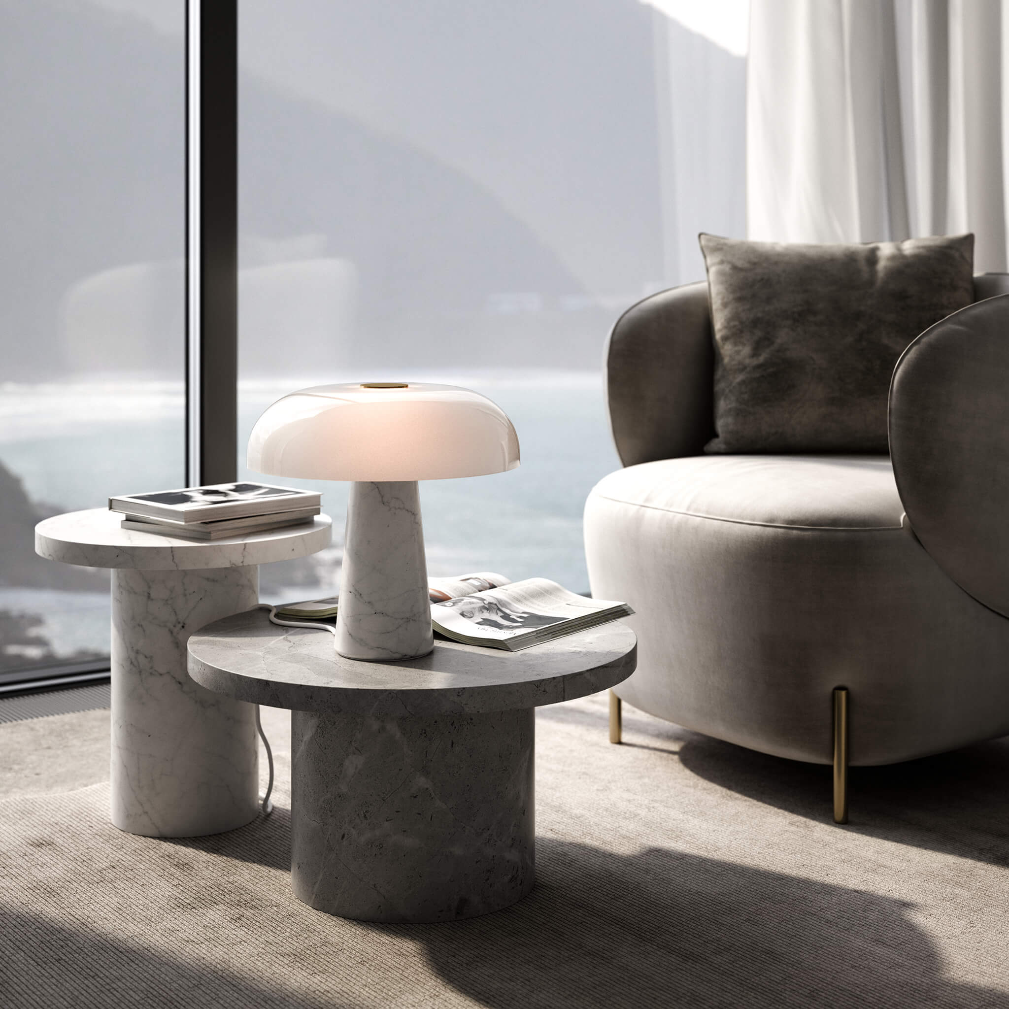 Nordlux Glossy White Marble Table Lamp - -Lampsy