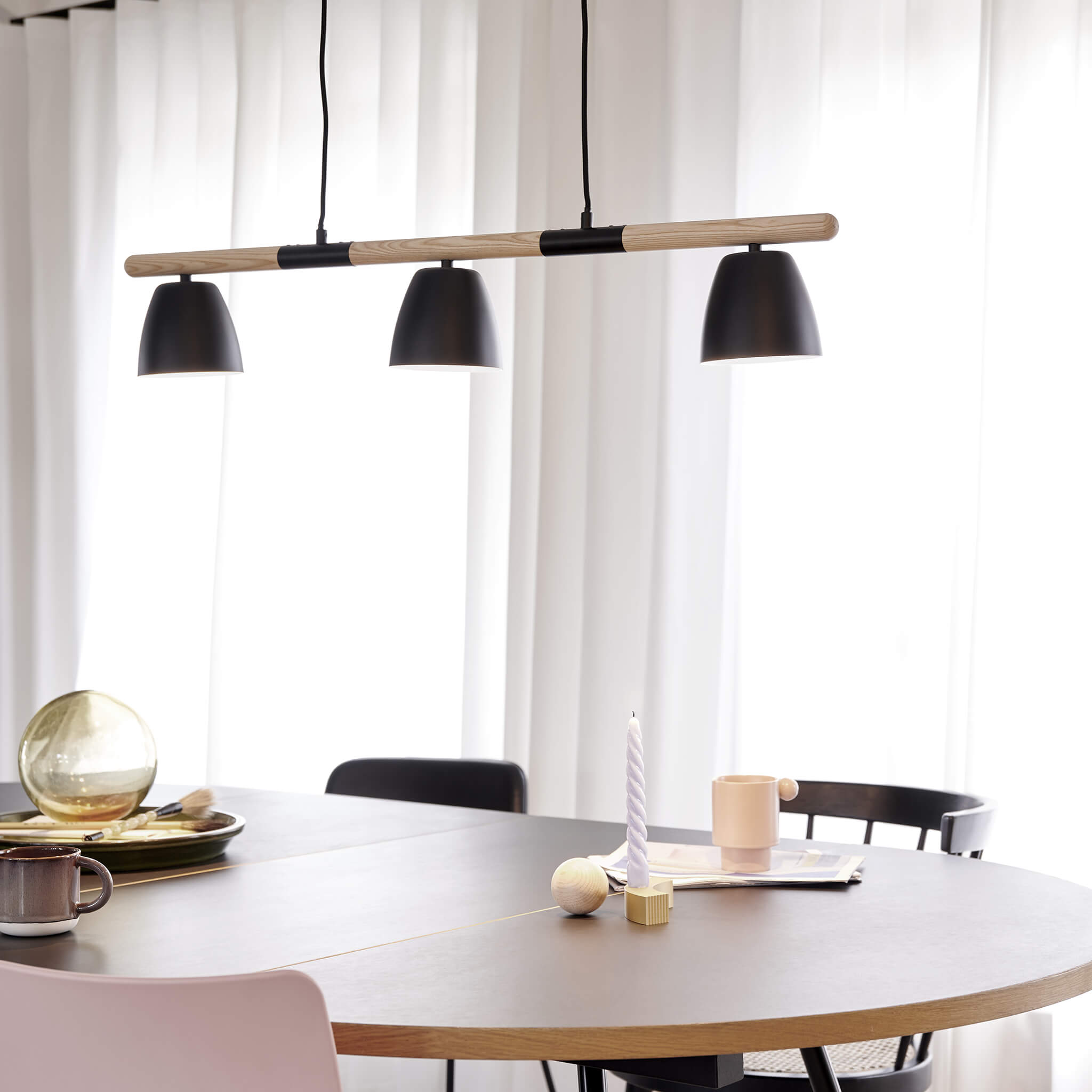 Theo 3 Light Island Pendant Light, Black/Brown