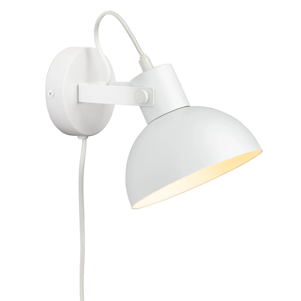 Nyla Plug-In Dome Wall Light in white, angled view showing the tilting dome shade