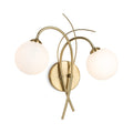 Orla Swirl Globe Wall Light in brushed brass with opal white glass globes, front view