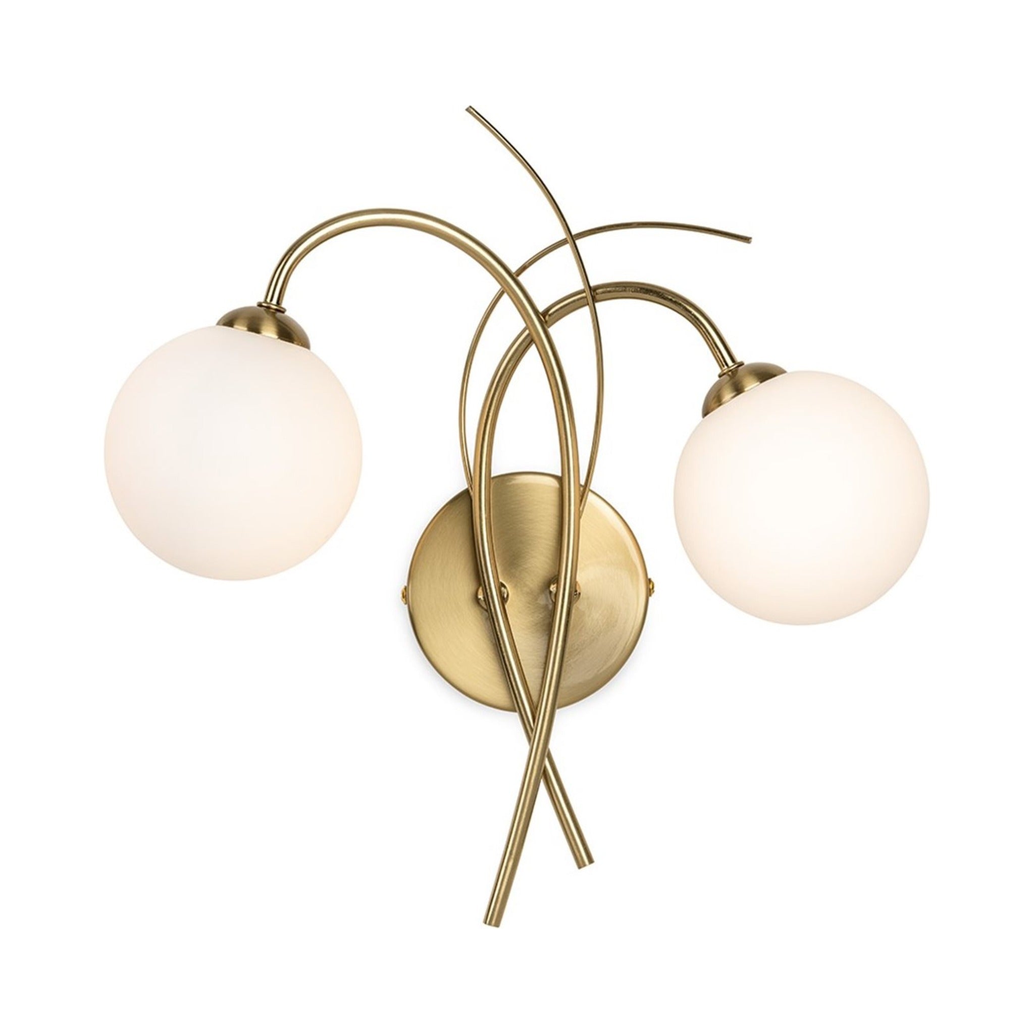 Orla Swirl Globe Wall Light in brushed brass, angled view showing the curved arms