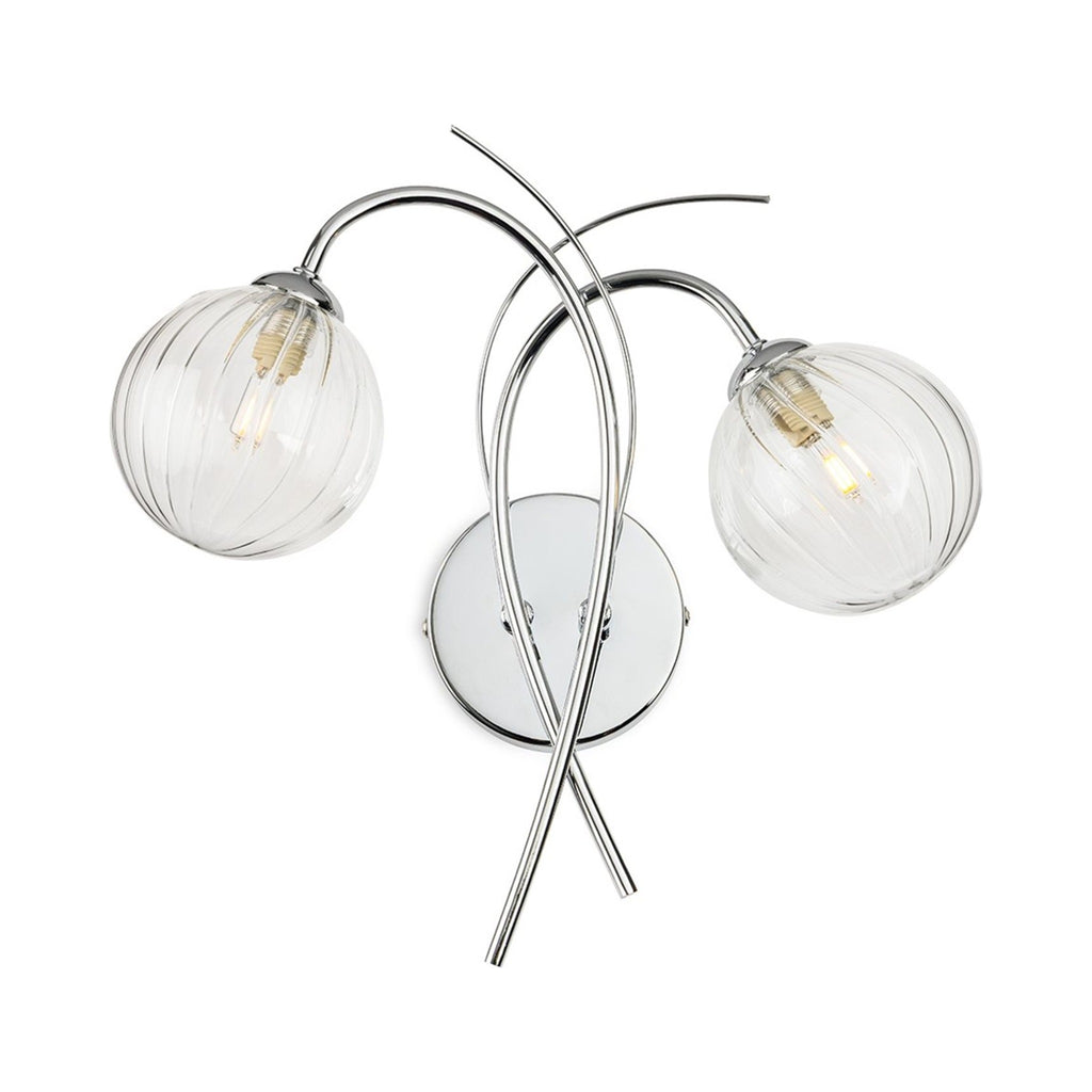Orla Swirl Globe Wall Light in chrome, angled view showing the curved arms