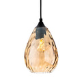 Orla Teardrop Glass Pendant in amber glass with matt black suspension, front view