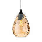 Orla Teardrop Glass Pendant in amber glass with matt black suspension, front view