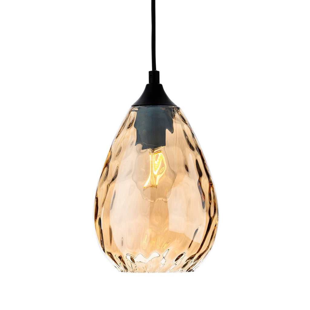 Orla Teardrop Glass Pendant in amber glass, angled view