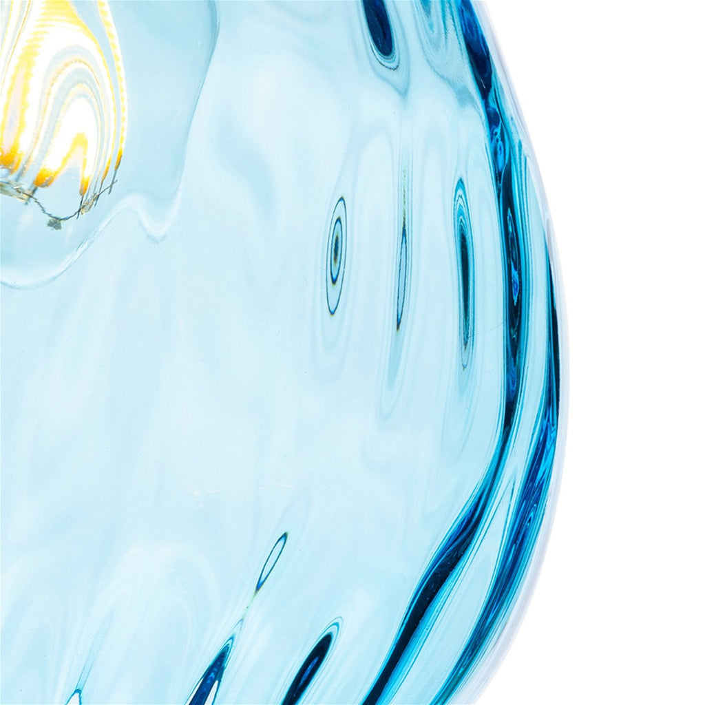 Close detail of the rippled aqua glass shade on the Orla Teardrop Glass Pendant