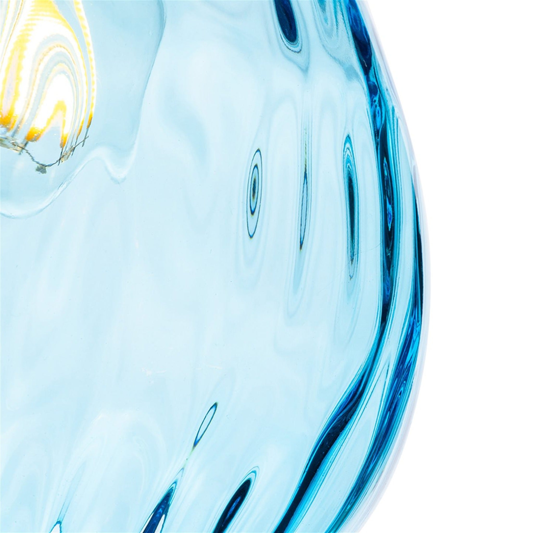 Close detail of the rippled aqua glass shade on the Orla Teardrop Glass Pendant