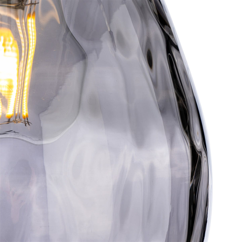 Close detail of the rippled smoked glass shade on the Orla Teardrop Glass Pendant