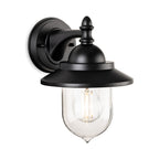 Padstow Clear Glass Outdoor Wall Lantern in black, front view